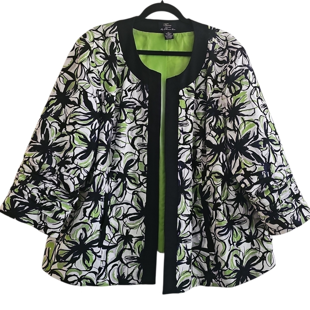 Trenz Women by Thersa Trenz Women's Neon Floral Coat Size 2X Green, Black, White - Picture 1 of 9